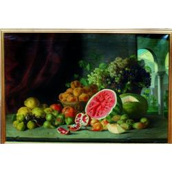 19th Century Italian School STILL LIFE OF WATERMELONS, POMEGRANATES, FIGS, PEARS AND PEACHES ON A ST