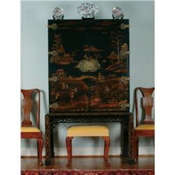 Set of Three Queen Anne Walnut Side Chairs with solid vase shaped back splats, velvet upholstered tr