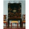 Image 1 : Set of Three Queen Anne Walnut Side Chairs with solid vase shaped back splats, velvet upholstered tr