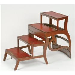 Late Georgian Mahogany Scroll Arm Chair opening to form four tread library steps  