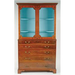 George III Mahogany Secretaire/Cabinet the upper section having full length glazed doors enclosing a