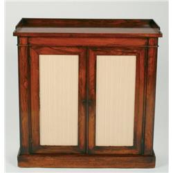 Regency Rosewood Small Bookcase the top galleried, fitted two full length doors inset with glass, on