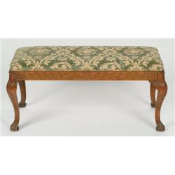Carved Mahogany Framed Fender Bench in the early 18th Century manner, the top upholstered in cut vel