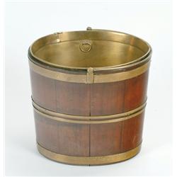George III Brass Bound Mahogany Peat Bucket with original liner, 12.5 x 13.5"" - 31.8 x 34.3 cm. 