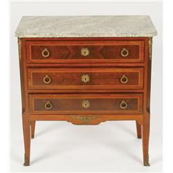 Late 19th Century Rosewood Commode  in the Louis XVI manner, crossbanded, with a mottled marble top 