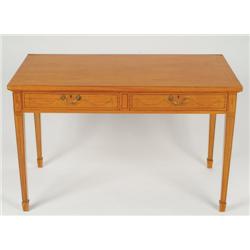 Edwardian Inlaid Satinwood Writing Table  fitted two drawers to the apron and on square tapering sup