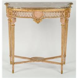 Late 18th Century Italian Side Table the frame painted and gilded, surmounted by a mottled marble to