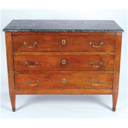Late 18th Century Italian Straight Front Commode with three long drawers, flanked by fluting, fitted