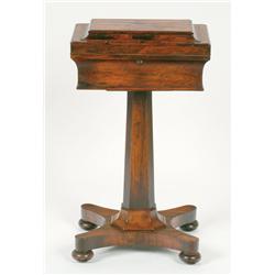 Regency Rosewood Tea Poy rectangular top with raised fielded panel enclosing a fitted interior raise