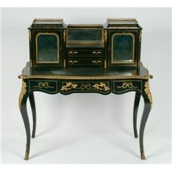 Louis Philip Boule Work Ebonized Secretaire upper section with drawers and mirrored cupboards above 