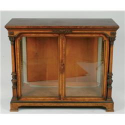 19th Century Circassian Walnut Side Cabinet with inlay and ebonized details, pair of glazed cupboard