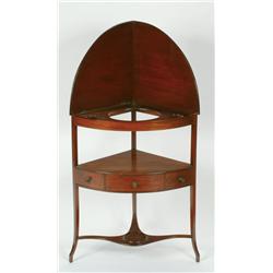 George III Mahogany Corner Wash Stand  with rising gallery, drawer to the under tier on slender squa