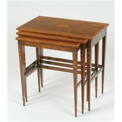 Nest of Three Mahogany Occasional Tables in the 18th Century manner, inlaid medallions and crossband