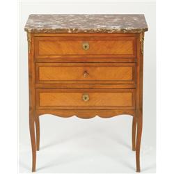 Small Late 19th Century Mahogany Commode fitted three small drawers surmounted by rouge marble top a