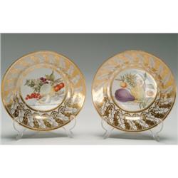 Pair of Coalport Fruit Plates each painted on the centre with a colourful arrangement of fruit and l