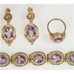 14k Yellow Gold 4 Piece Jewellery Suite with a ring, bracelet and a pair of screw back drop earrings