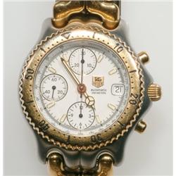 Men's Tag/Heuer Chronograph Wristwatch With Date recent; 25 jewel automatic wind movement; blue stee