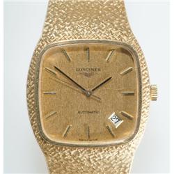 Men's Longines Wristwatch With Date circa 1970's; 25 jewel automatic wind movement; black and gold h