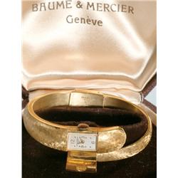Lady's Baume & Mercier Bangle Wristwatch circa 1965; 17 jewel movement; gold hands and applied disc 