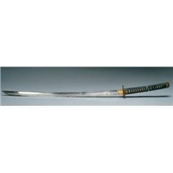 Shinto Katana in black lacquer scabbard, signed Echizen (no) Kami Sukehiro, the circular dragon patt