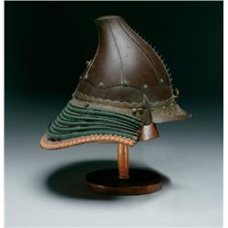 Fine Kawari Kabuto the peak built of six ridged plates rising from a plain band and secured with  bl