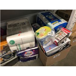PAPER TOWEL, TOILET PAPER, KLEENEX, OXY CLEAN, IRON, ASSORTED HOUSEHOLD ITEMS & MISC