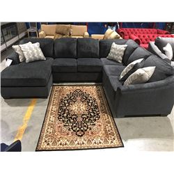 3 PCE CHARCOAL GREY UPHOLSTERED SECTIONAL SOFA WITH 5 THROW CUSHIONS
