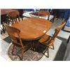 Image 1 : OAK SINGLE PEDESTAL DINING TABLE WITH 1 LEAF & 4 PRESSED BACK CHAIRS