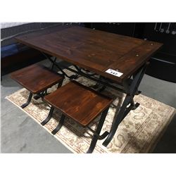 5 PCE WOOD & METAL DINETTE SET TABLE WITH 4 STOOL SEATS