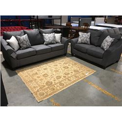 2 PCE CONTEMPORARY GREY UPHOLSTERED SOFA & LOVESEAT SET WITH 6 THROW CUSHIONS