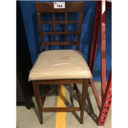 BROWN FINISH WITH BEIGE UPHOLSTERED SEAT COUNT HEIGHT CHAIR