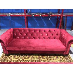 RED VELOUR UPHOLSTERED JEWEL STUDDED SOFA