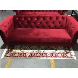 RED VELOUR UPHOLSTERED JEWEL STUDDED SOFA