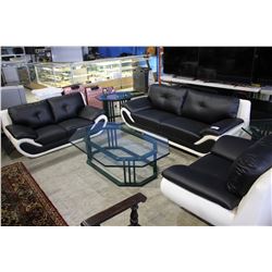 BLACK/WHITE MODERN SOFA SET INCLUDING SOFA, LOVESEAT AND ARMCHAIR