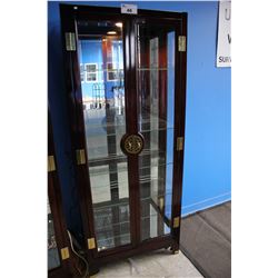 DARK WOOD/GLASS LIGHTED DISPLAY CASE