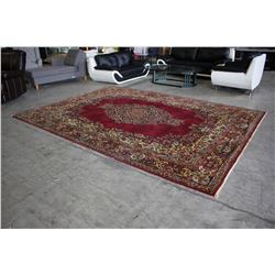 RED FLORAL PATTERNED AREA RUG - 8'6 X 11'7