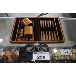 PAIR OF PEAKS SUNGLASSES AND PORTABLE BACKGAMMON SET