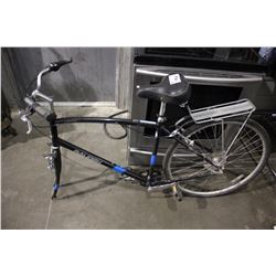 BLACK RALEIGH DETOUR 6-SPEED BICYCLE - MISSING FRONT TIRE