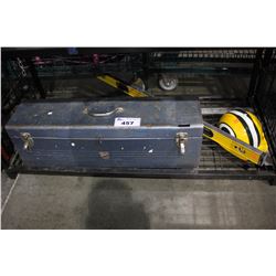 LOT INCLUDING JOHNSON LEVEL, HARD HAT AND TOOL CHEST WITH CONTENTS