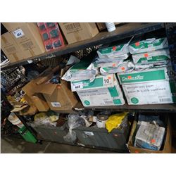 LOT INCLUDING 2 BOXES OF COPY PAPER, BOX OF ASSORTED BRAKE PADS, PVC PIPING AND MORE