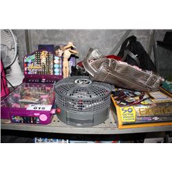 LOT INCLUDING HANNAH MONTANA PINBALL, WWE WRESTLE CAGE, PURSES, FORD RC CAR AND MORE