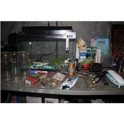 FISH TANK SET UP COMPLETE WITH FILTER, GRAVEL CLEANER, DECOR, HEATER AND MORE!