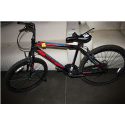 BLACK/BLUE/RED MOVELO ALGONQUIN 18 SPEED MOUNTAIN BIKE - NEEDS REPAIR