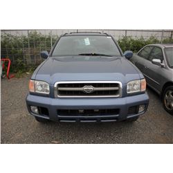 2001 NISSAN PATHFINDER, BLUE, GAS, VIN#JN8DR07Y91W53152, 288666 KMS, V6 ENGINE,