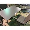 Image 1 : LAFUMA MOBILIER GREY FOLDING 3PCS OUTDOOR PATIO TABLE SET INCLUDING: 2 FOLDING FABRIC ARM CHAIRS &