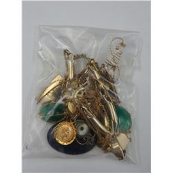 BAG OF ASSORTED JEWELLERY INCLUDING BULOVA WATCH, SOME GOLD AND MORE