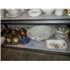 Image 2 : SHELF OF COLLECTIBLE DINNERWARE INCLUDING COPPER, BOWLS, CLOCK AND MORE