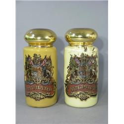 A pair of pharmacist's glass specie jars, 'Rhubarb' and 'Sulphur', bearing elaborately printed and c