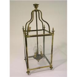A gilt brass square hall lantern, 24ins  