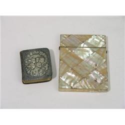 A 19th century mother of pearl diamond panel card case, and a silver mounted prayer book with Reynol